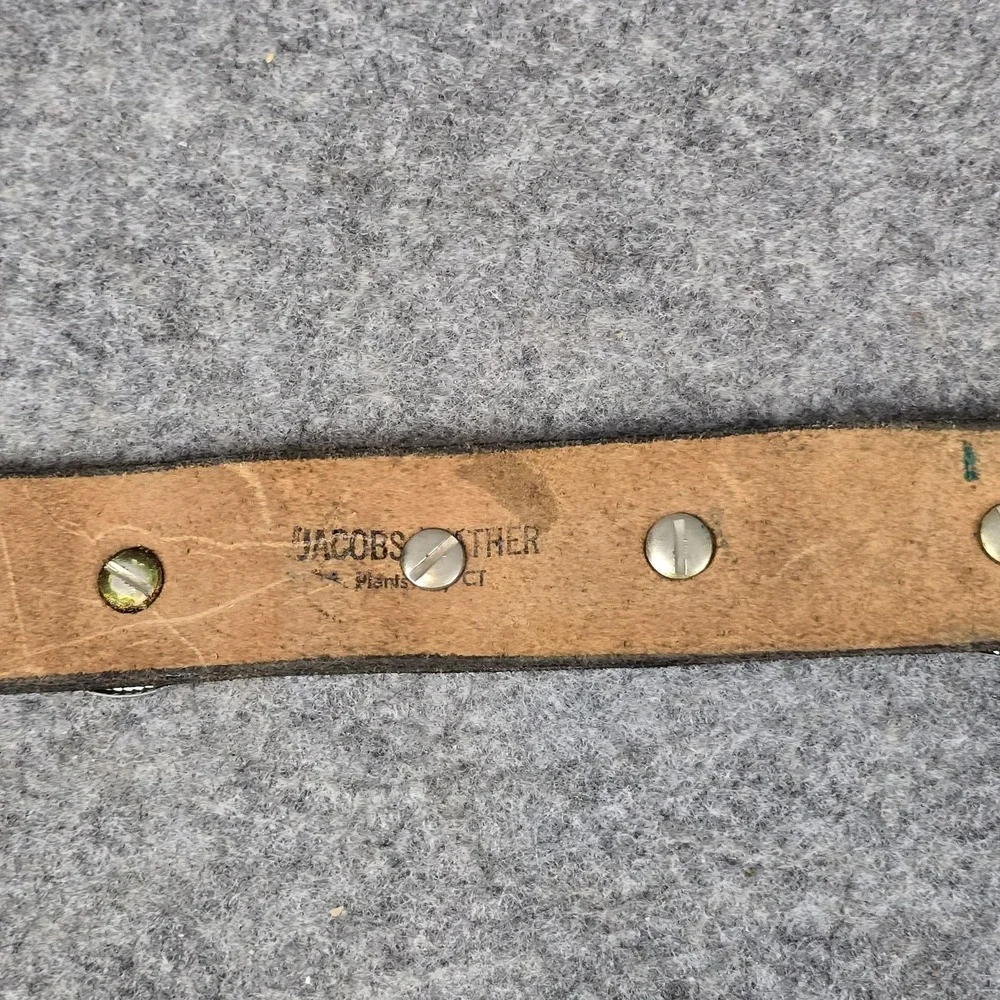 VTG Jacobs Leather Western Belt Teens Small Black Concho Rose Buckle USA